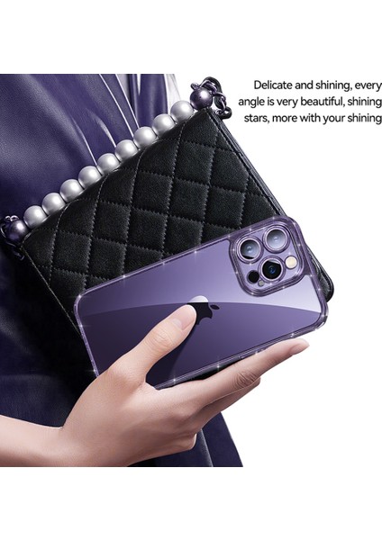 Iphone 14 Pro Fone Case Temperlenmiş Cam Geri Kılıf Glitter Tpu Çerçeve Elektrapan Telefon Kapağı Lens Koruyucusu-Pembe (Yurt Dışından)