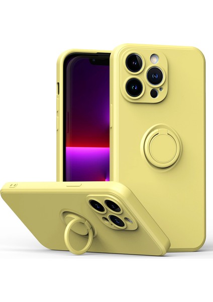 Iphone 14 Pro Telefon Kılıfı Için 6.1 Inç Yüzük Tutucu Kickstand Kubbeli Telefon Tpu Kılıf Araba Montaj Metal Sayfası Koruyucu Kaplama Sarı (Yurt Dışından)
