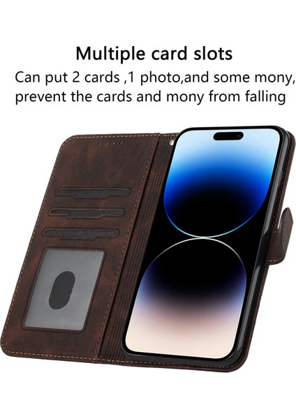 Iphone 14 Pro Telefon Kılıfı Için Baskılı Rhombus ve Lines Stand Pu Derisi+Tpu Telefon Cüzdan Kapağı Kayış-Brown (Yurt Dışından) modelleri