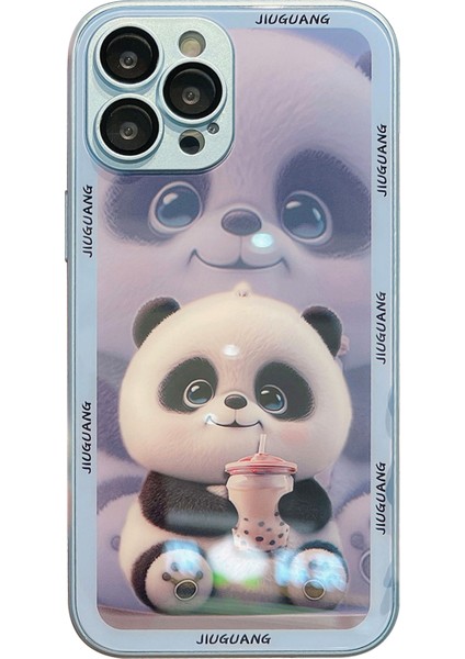 Iphone 14 Pro Fone Case Desen Baskı Için Kapak Süt Tea Panda Temperli Cam+Tpu Lens Film-Mavisi (Yurt Dışından)