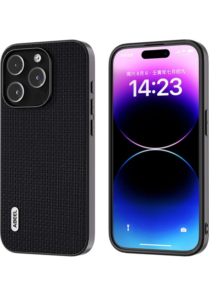 Iphone 14 Pro Luxury Dokulu Geri Kılıf Kılıfı Cowhide Deri Kaplamalı Pc+Tpu Telefon Kapak Black (Yurt Dışından)