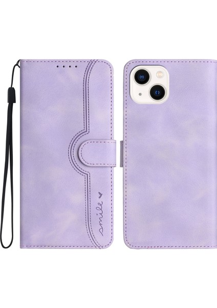 Iphone 13/14 Için Telefon Kasası Baskılı Desen Pu Deri Standı Çok Işlevli Cüzdan Flip Kapak Işığı Mor (Yurt Dışından)