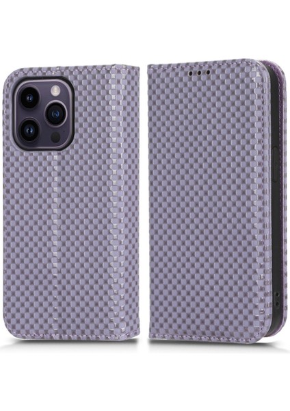 Iphone 14 Pro 14 Pro Telefon Kılıfı Için Izgara Doku Pu Deri Stand Kılıfı Manyetik Otomatik Ahmed Folio Flip Cep Telefon Cüzdan Kapak Işık Mor (Yurt Dışından)