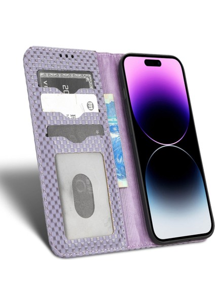 Iphone 14 Pro 14 Pro Telefon Kılıfı Için Izgara Doku Pu Deri Stand Kılıfı Manyetik Otomatik Ahmed Folio Flip Cep Telefon Cüzdan Kapak Işık Mor (Yurt Dışından)