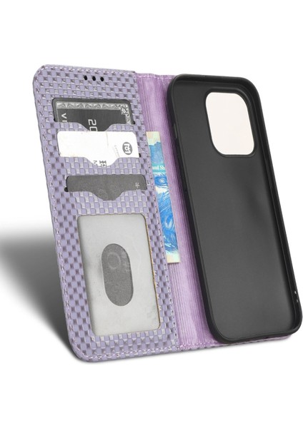 Iphone 14 Pro 14 Pro Telefon Kılıfı Için Izgara Doku Pu Deri Stand Kılıfı Manyetik Otomatik Ahmed Folio Flip Cep Telefon Cüzdan Kapak Işık Mor (Yurt Dışından)