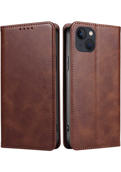 Iphone 14 Pro Telefon Kılıfı 6.1 Inç Otomatik Kapatma Manyetik Bump Proof Pu Deri Deri Stand Kapak-Dark Brown (Yurt Dışından)