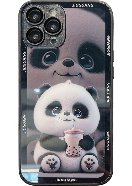 Iphone 14 Pro Flo Telefon Vaka Deseni Için Baskı Süt Tea Panda Temperli Cam+Tpu Lens Film-Black (Yurt Dışından)