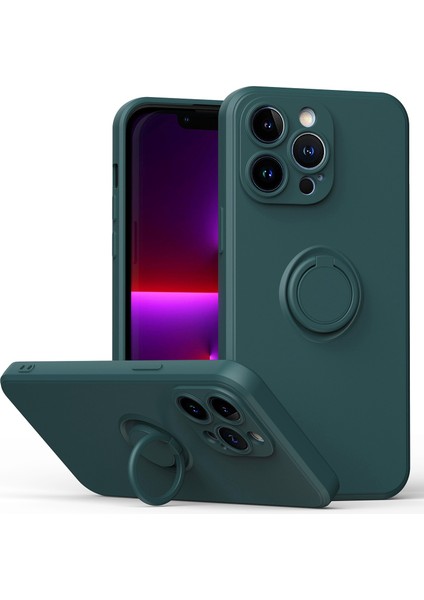 Iphone 14 Pro Telefon Kılıfı 6.1 Inç Halka Tutucu Kickstand Kickstand Kickstand Telefon Tpu Kılıf Araba Montaj Metal Sayfası Koruyucu Kapak-Dark Yeşil (Yurt Dışından)