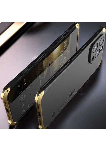 Iphone 14 Pro Telefon Kılıf Eleman Kutusu Metal Çerçeve 3 Parçalı Tasarım Anti-Drop Sert Pc Arka Kapak Koruyucu-Black/mor (Yurt Dışından)