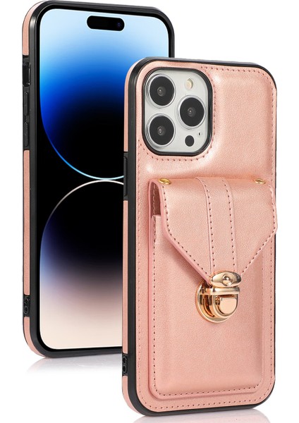 Iphone 14 Pro Telefon Kılıfı Cep Telefonu Kapağı 6.1 Inç Pu Deri+Tpu Nakit Para Kart Tutucu Kickstand Omuz Kayışı Golü Altın (Yurt Dışından)