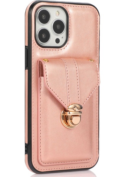 Iphone 14 Pro Telefon Kılıfı Cep Telefonu Kapağı 6.1 Inç Pu Deri+Tpu Nakit Para Kart Tutucu Kickstand Omuz Kayışı Golü Altın (Yurt Dışından)