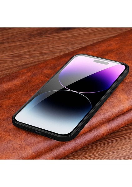 Iphone 14 Pro Telefon Kılıfı Için Litchi Doku Orijinal Cowhide Deri Kaplamalı Sert Pc+Tpu Anti-Drop Telefon Kapak Black (Yurt Dışından)