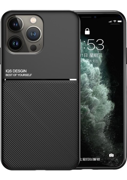 Iphone 14 Pro Fone Case Hücre Için 6.1 Inç Çizgiler Basılı Giyim Anti-Chock Anti-Shock Pu Deri Deri Tpu Kabuğu Dahili Metal Sac-Siyah (Yurt Dışından)