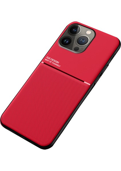 Iphone 14 Pro Telefon Kılıf Hücresi Için 6.1 Inç Çizgiler Basılı Giyim Anti-Shock Anti-Shock Pu Deri Tpu Kabuğu Dahili Metal Kırmızısı (Yurt Dışından)