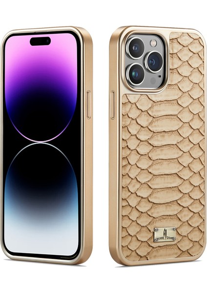 Iphone 14 Pro Telefon Kılıfı Için Elektrokürlü Python Doku Pu Deri Kaplamalı Tpu Telefon Geri Kılıf Anti-Fall Cover-Sarı (Yurt Dışından)