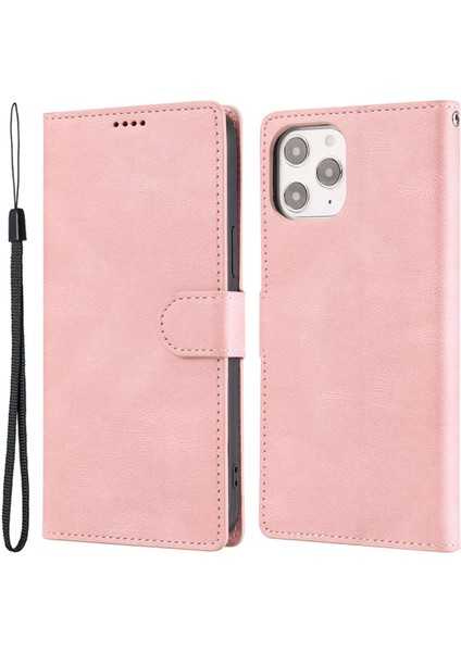 Iphone 14 Pro Telefon Kılıfı Için 6.1 Inç Pu Deri Damla Geçirmez Cüzdan Stand Koruyucu Kapak Strap-Pembe (Yurt Dışından)