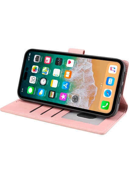 Iphone 14 Pro Telefon Kılıfı Için 6.1 Inç Pu Deri Damla Geçirmez Cüzdan Stand Koruyucu Kapak Strap-Pembe (Yurt Dışından)