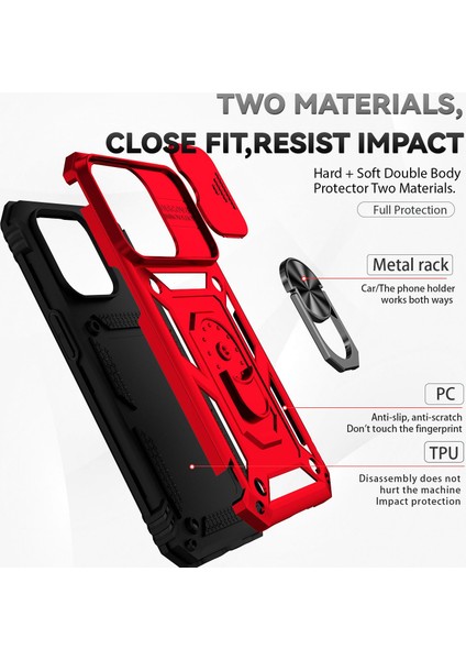 Iphone 14 Pro Telefon Kılıfı 6.1 Inç Sert Pc+Yumuşak Tpu Rotary Kickstand Kasa Slayt Kamera Koruma Kapak-Kırmızı (Yurt Dışından) fırsatları