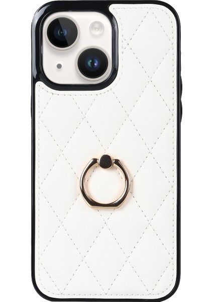 Iphone 14 Telefon Kasası Pu Deri+Tpu Baskılı Rhombus Izgara Desen Yüzük Tutucu Kickstand Telefon Kapak-Beyaz (Yurt Dışından) fiyatları