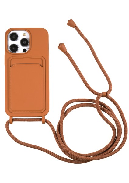 Iphone 14 Pro Fone Case Için Sıvı Silikon Kapak Kart Yuvası Strap-Brown (Yurt Dışından)
