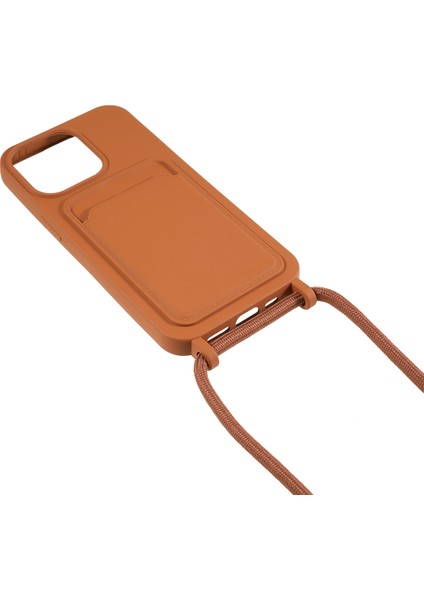 Iphone 14 Pro Fone Case Için Sıvı Silikon Kapak Kart Yuvası Strap-Brown (Yurt Dışından)