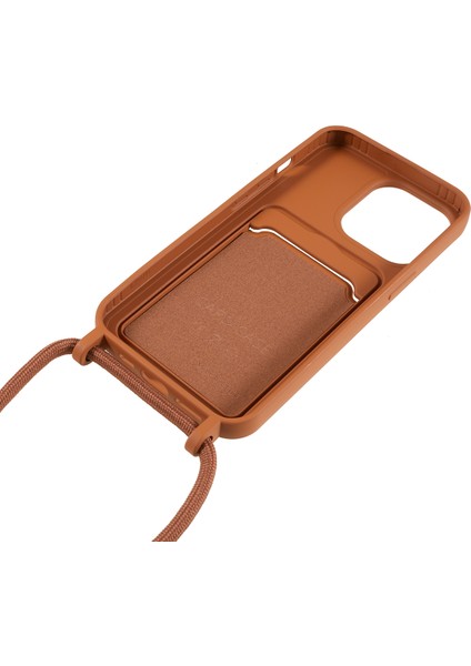 Iphone 14 Pro Fone Case Için Sıvı Silikon Kapak Kart Yuvası Strap-Brown (Yurt Dışından)