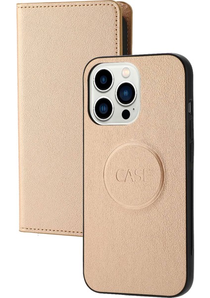Iphone 14 Pro Telefon Kılıfı Için Ultra Nezlenebilir Deri Deri Cüzdan Şok Geçirmez Manyetik Toka Cep Telefonu Kabuğu-Altın (Yurt Dışından)