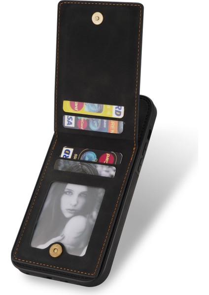 Iphone 14 Pro 14 Için Dikey Kart Tutucu Kickstand Telefon Kapağı 6.1 Inç Rfıd Engelleme Pu Deri+Tpu Telefon Kılıfı Black (Yurt Dışından)