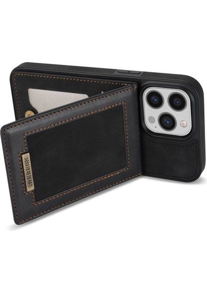 Iphone 14 Pro 14 Için Dikey Kart Tutucu Kickstand Telefon Kapağı 6.1 Inç Rfıd Engelleme Pu Deri+Tpu Telefon Kılıfı Black (Yurt Dışından)