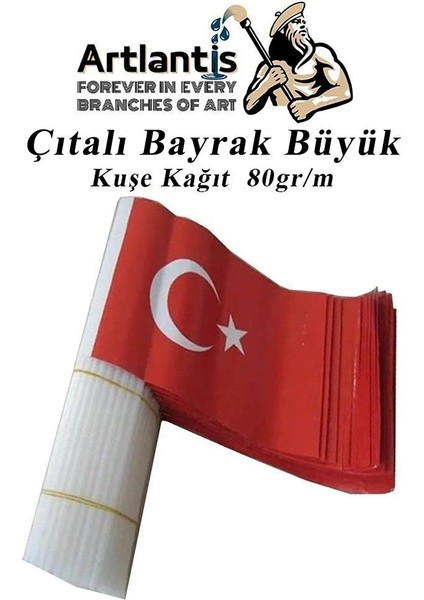 Çıtalı Bayrak Kağıt 21 x 29 cm 10 Adet Ay Yıldızlı Türk Bayrağı Çıtalı Sopalı Büyük Bayrak Plastik Çubuklu Bayrak