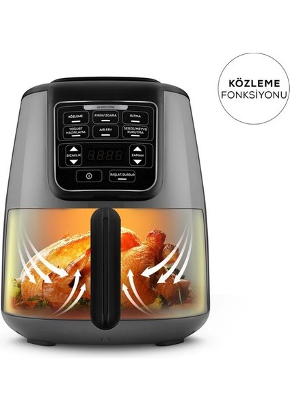 Air Pro Cook Köz Xl Airfryer Space Gray Black Circulation Air Tech 6 Pişirme Fonksiyonu %74 Enerji Tasarrufu