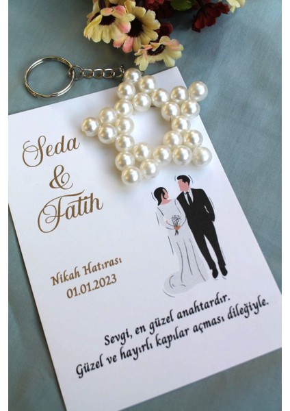 30 Adet Zincirli Inci Yıldız Anahtarlık - Kişiye Özel - Kına Hediyesi - Söz Hediyesi - Nikah Hatırası