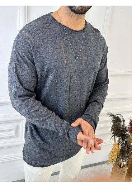 Yırtık Detaylı Lazer Kesim Triko Tişört Sweatshirt fiyatları