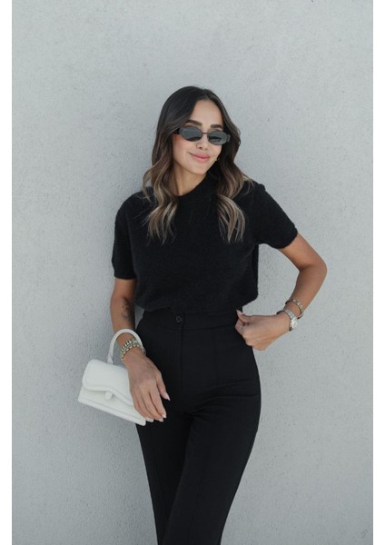 Siyah Yumoş Kısa Kollu Kazak fiyatları