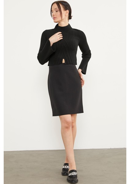 Yarım Balıkçı Crop Triko Kazak - Siyah fiyatları