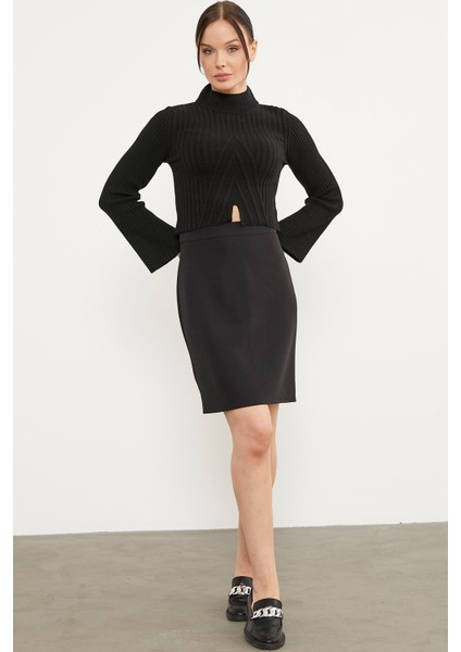 Yarım Balıkçı Crop Triko Kazak - Siyah modelleri