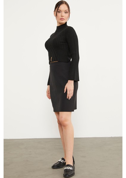 Yarım Balıkçı Crop Triko Kazak - Siyah fırsatları