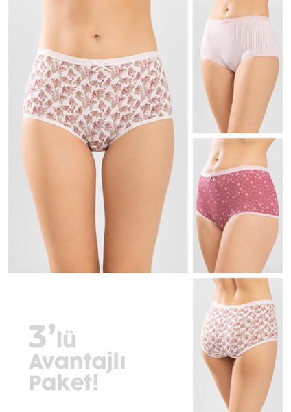 Kadın Yüksek Bel Pamuklu Desenli Bato Kadın Külot 3'lü 8276 Renkli fiyatları