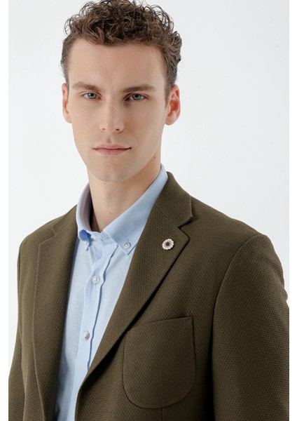 Erkek Haki Dokuma Slim Fit Torba Cep Mono Yaka Spor Ceket fırsatları