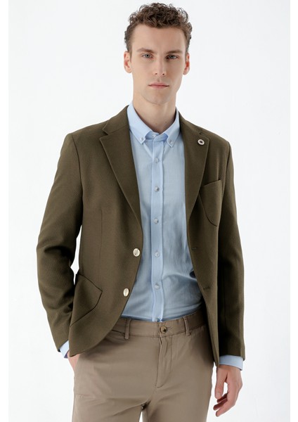 Erkek Haki Dokuma Slim Fit Torba Cep Mono Yaka Spor Ceket fiyatları