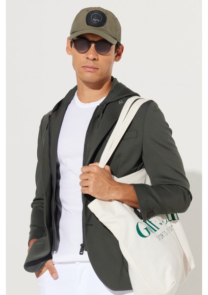ALTINYILDIZ CLASSICS Erkek Haki Slim Fit Dar Kesim Mono Yaka Pamuklu Desenli Blazer Ceket