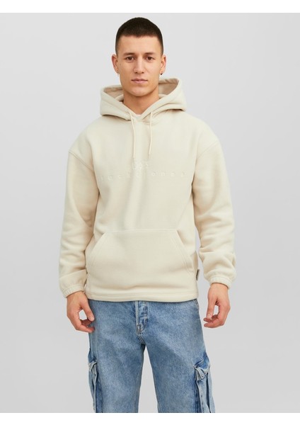 Jack & Jones Jorsilverlake Fleece Hood Erkek Bej Sweatshirt 12242470-Beige