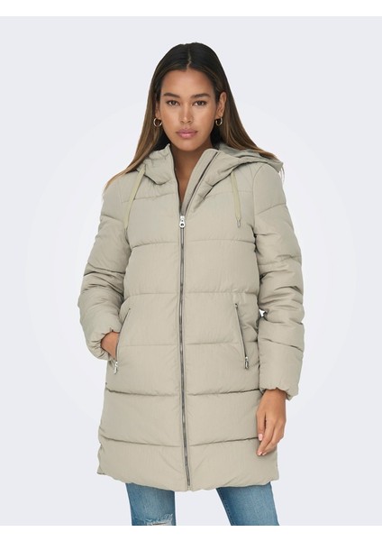Kapüşonlu Şişme Bej Kadın Mont 15205369