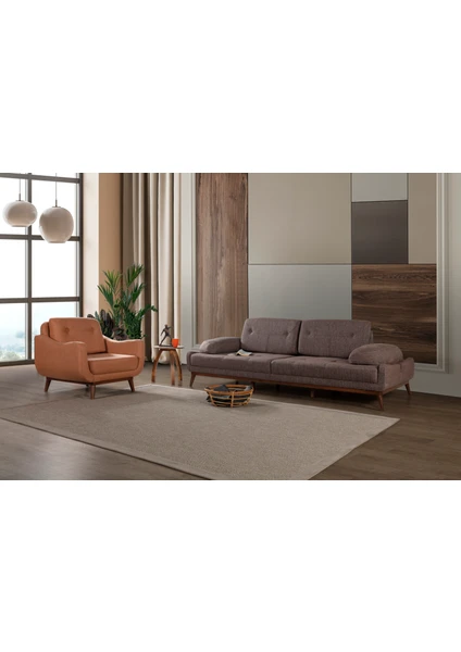 Perla Sofa Nelson Keten Koltuk Takımı Kahve