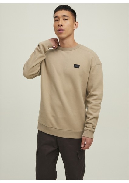 Jack & Jones Bisiklet Yaka Bej Erkek Sweatshirt 12225139