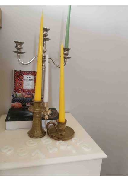 Iv Candles Candlestick 3'Lü Sarı Büyük Boy Şamdan Mumu