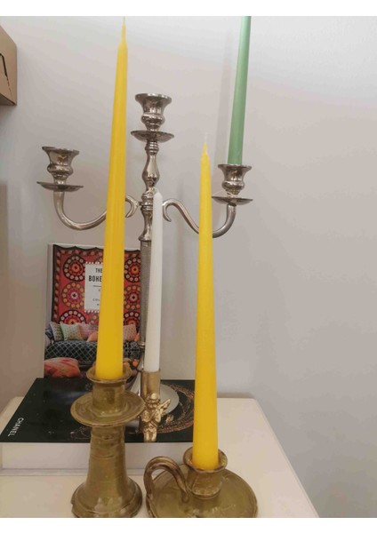 Iv Candles Candlestick 3'Lü Sarı Büyük Boy Şamdan Mumu