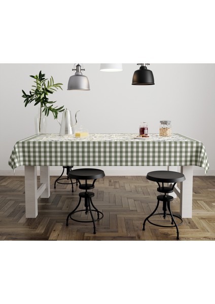 Ekoseli Zeytin Desenli Dekoratif Leke Tutmayan Masa Örtüsü (140 x 210) modelleri
