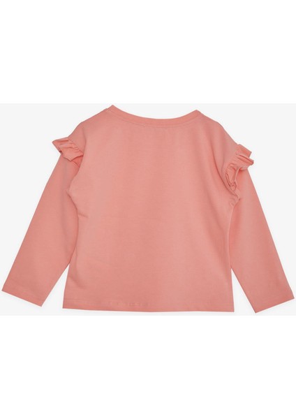 Kız Çocuk Uzun Kollu Tişört Sevimli Tavşancık Baskılı Omzu Fırfırlı 1-4 Yaş, Somon fiyatları