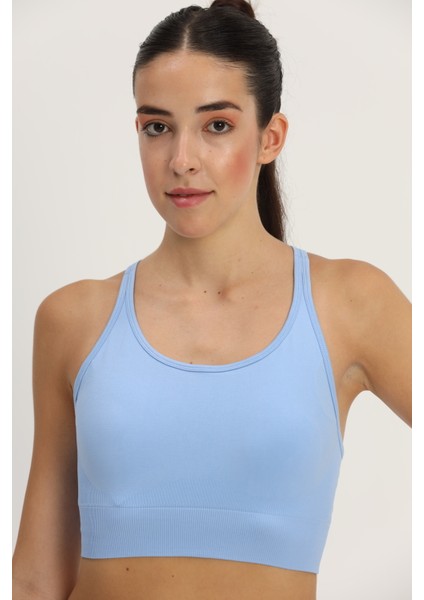 Dikişsiz Mavi Toparlayıcı Spor Bra